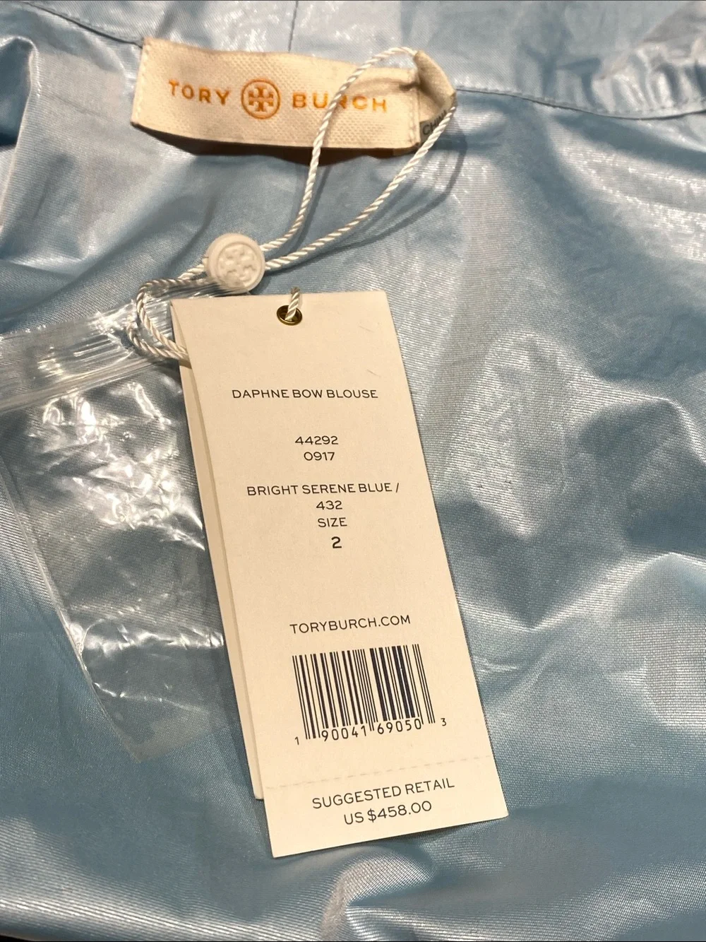 TORY BURCH  Light Blue Tie-Neck Blouse SZ 2